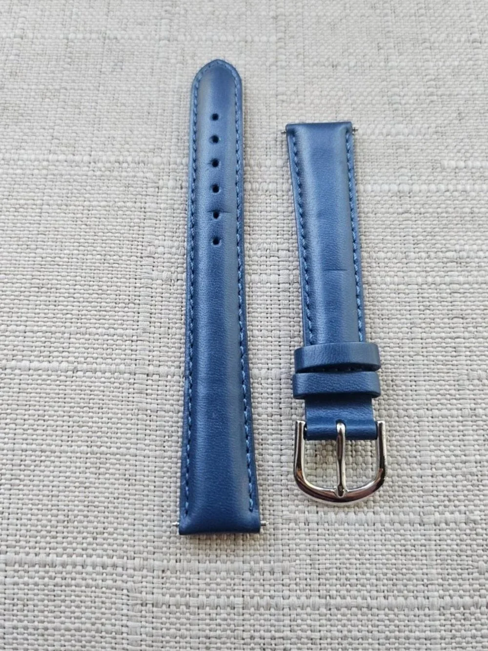 Replacement Strap Blue Leather Two Piece Strap for Watch 12mm New Unbranded